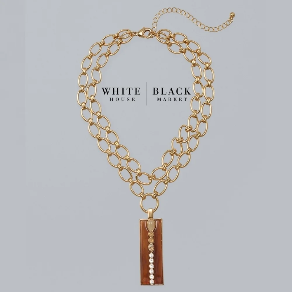 NWT WHBM Faceted Stone Pendant Link Gold Necklace